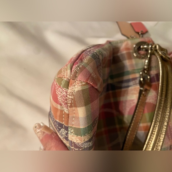 💜HP💜 Retired NWOT Coach Poppy Madras Plaid Sequined Pink Colorful Plaid Metallic - Picture 13 of 17